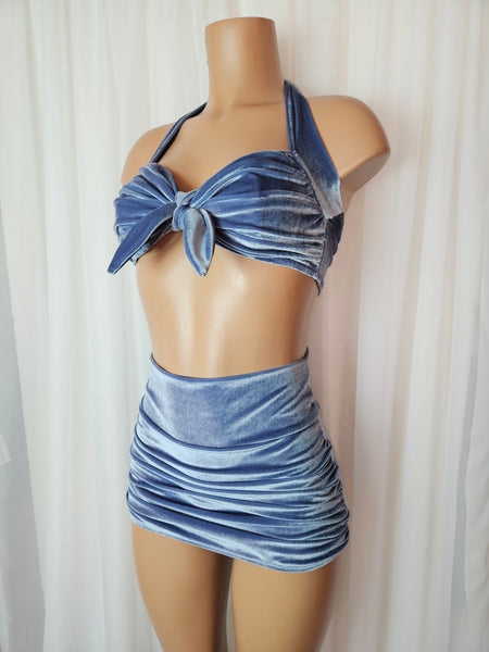 Starlet Ruched Top in Dusty Blue Velvet