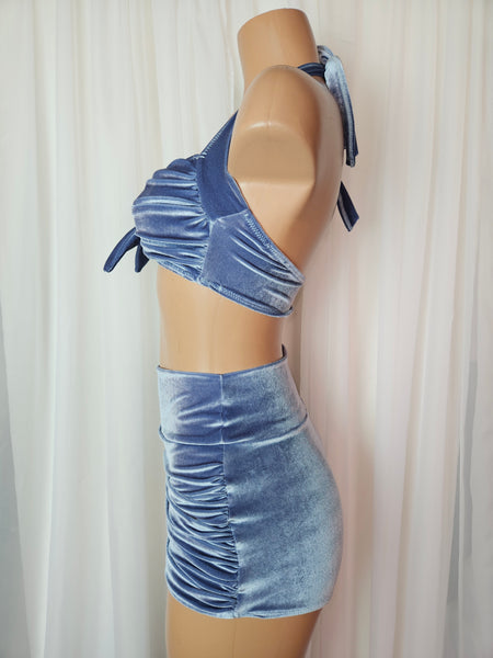 Starlet Ruched Top in Dusty Blue Velvet