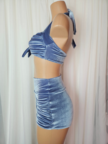 Starlet High Waist Bottom in Dusty Blue Velvet