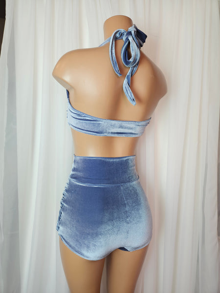 Starlet High Waist Bottom in Dusty Blue Velvet