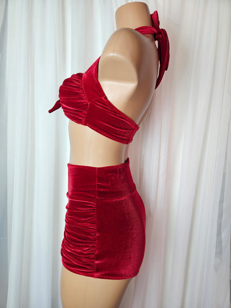 Starlet Ruched Top in Red Velvet