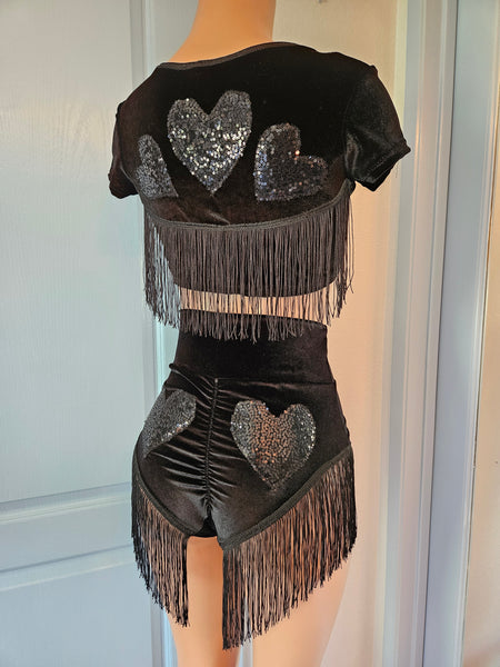 LONELY HEARTS in BLACK CROP TOP