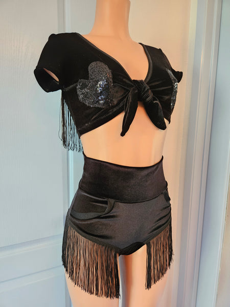 LONELY HEARTS in BLACK CROP TOP