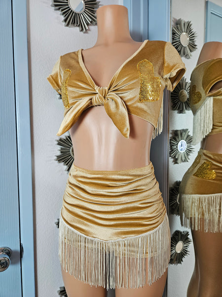 LONESTAR SHIMMY BOTTOM in BROWN VELVET With GOLD HEARTS