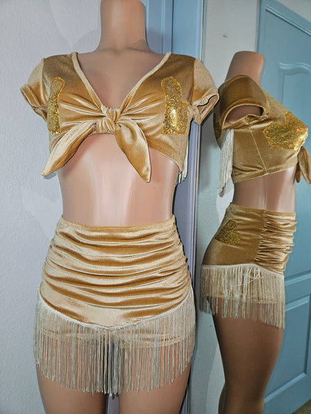 LONESTAR SHIMMY BOTTOM in BROWN VELVET With GOLD HEARTS