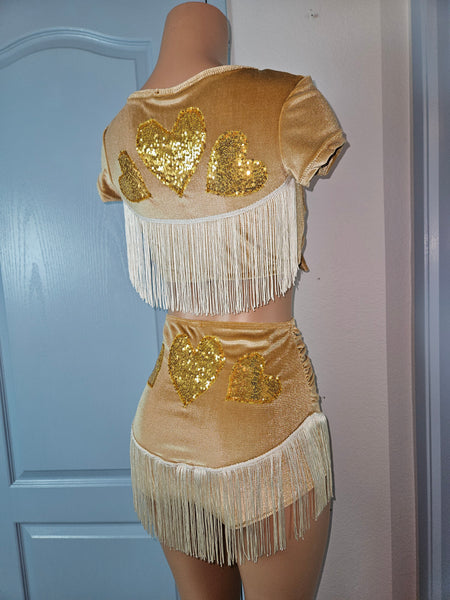 LONESTAR SHIMMY BOTTOM in BROWN VELVET With GOLD HEARTS