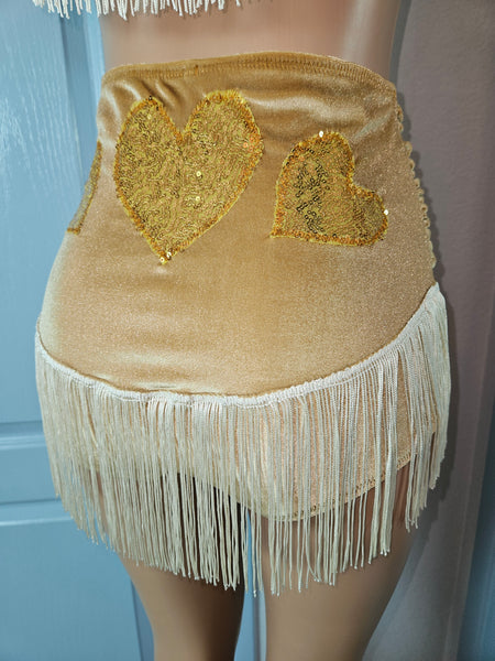 LONESTAR SHIMMY BOTTOM in BROWN VELVET With GOLD HEARTS