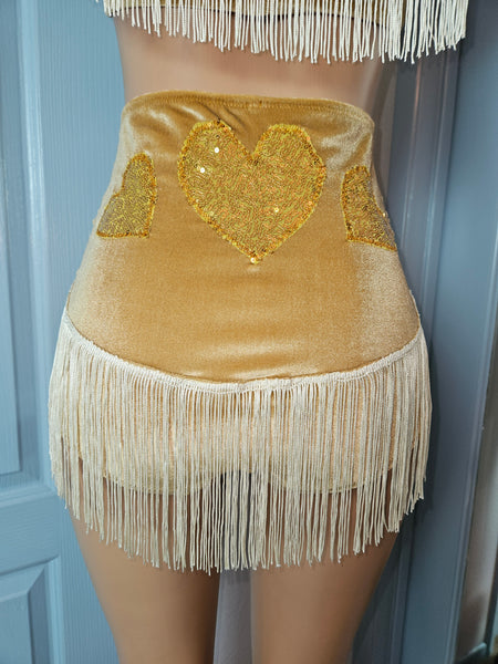 LONESTAR SHIMMY BOTTOM in BROWN VELVET With GOLD HEARTS
