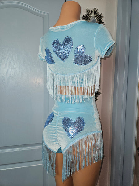 LONELY HEARTS in BLUE CROP TOP