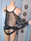 Darling 1960s Style BabyDoll Set- BLACK STAR MESH