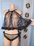 Darling 1960s Style BabyDoll Set- BLACK STAR MESH