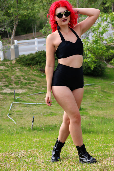 Lillian Black Retro Vintage High Waist Bikini Bottom