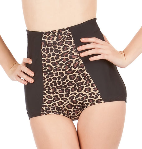MEOW Black and Leopard Retro High Waist Bikini Bottom